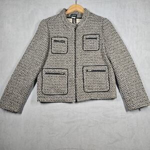 J. Crew Tweed Jacket Sz 10 Wool Blend Brown Black Tan Zipper Pockets Office Y2K